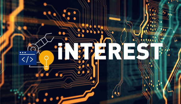 iNTEREST logo with an illustration of electrical circuits