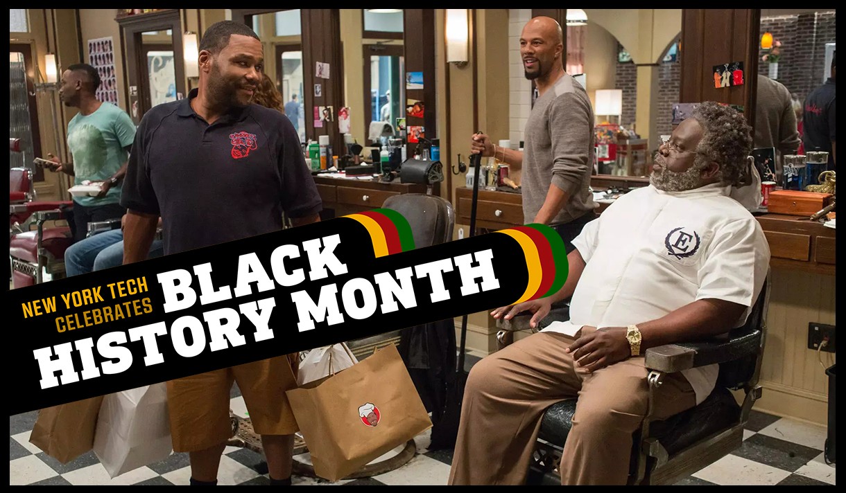 Black History Month logo over a photo from the movie: Barbershop: The Next Cut