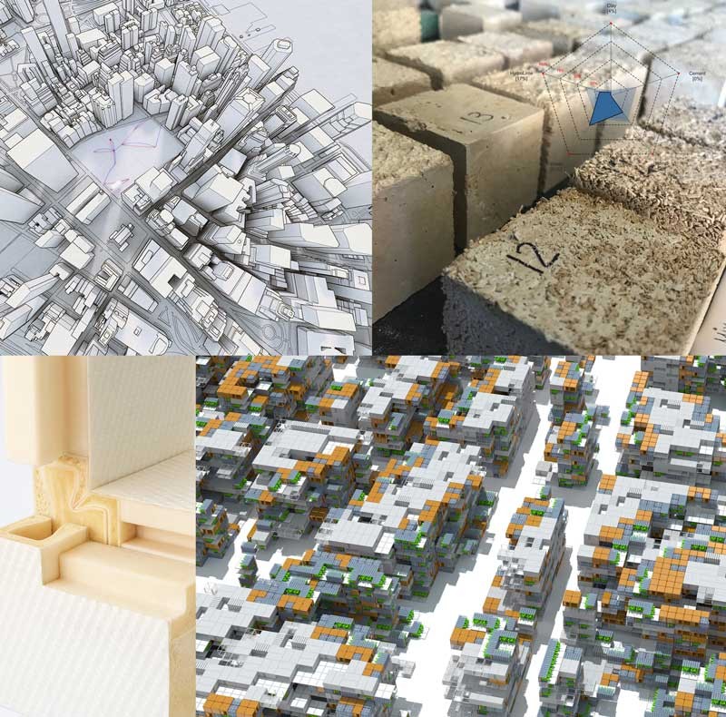 renders of architecture materials and city grids