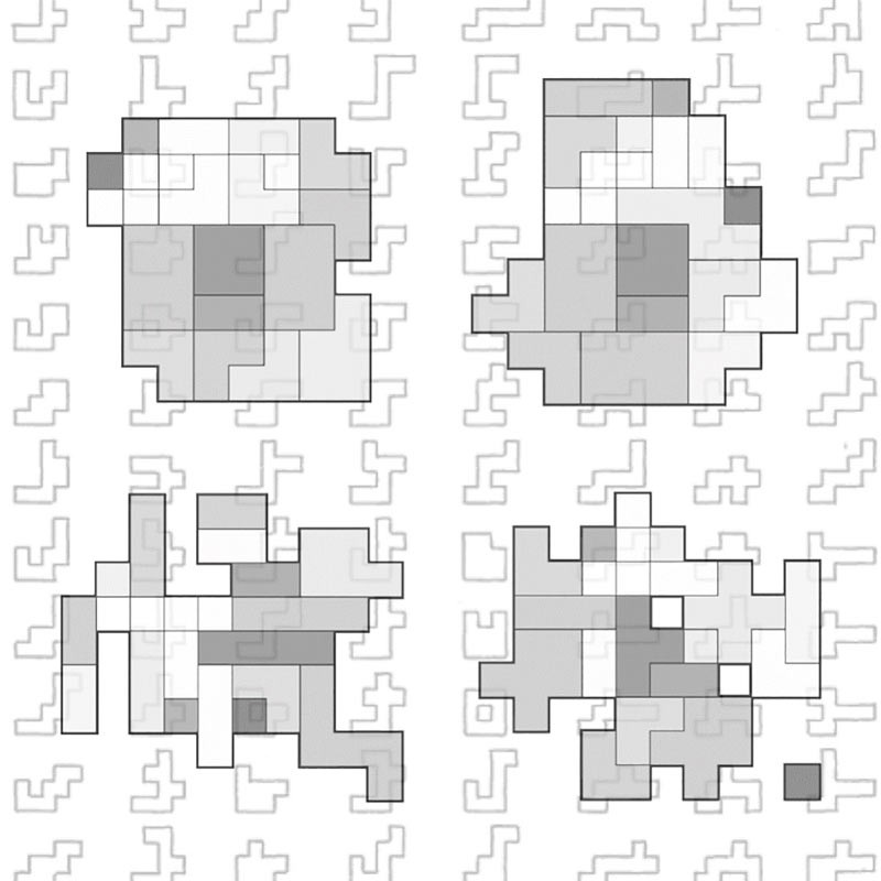 Multiple grayscale patterns. Made up of squares and regtangles