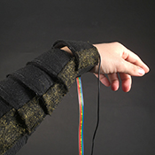  Affective Sleeve, Athina Papadopoulou with Jaclyn Berry: The Αffective sleeve is made from programmable fabrics with embedded shape memory alloys that respond to the wearer's breathing activity by changing shape and temperature to provide haptic feedback in the form of warmth and pressure in order to promote calmness.