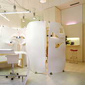  Hair Salon in Verona, ItalyCustomer ReceptionThe CP Group new salon for hair and wellness features a unique space communicating an atmosphere based on emotional experiences joined with the philosophy of AVEDA products. The interiors are combining comfort and functional efficiency to the performance of new materials and forms brought about by innovative techniques of design and manufacturing. The finishes of smooth surfaces address more the tactile aspects of perception, and the presence of particular sounds, colours, and aromas transfers a sense of tranquillity and relaxation to the customer.