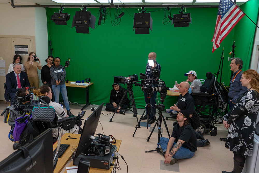 On set at the Henry Viscardi School during the filming of <em>Ready for Takeoff</em>.