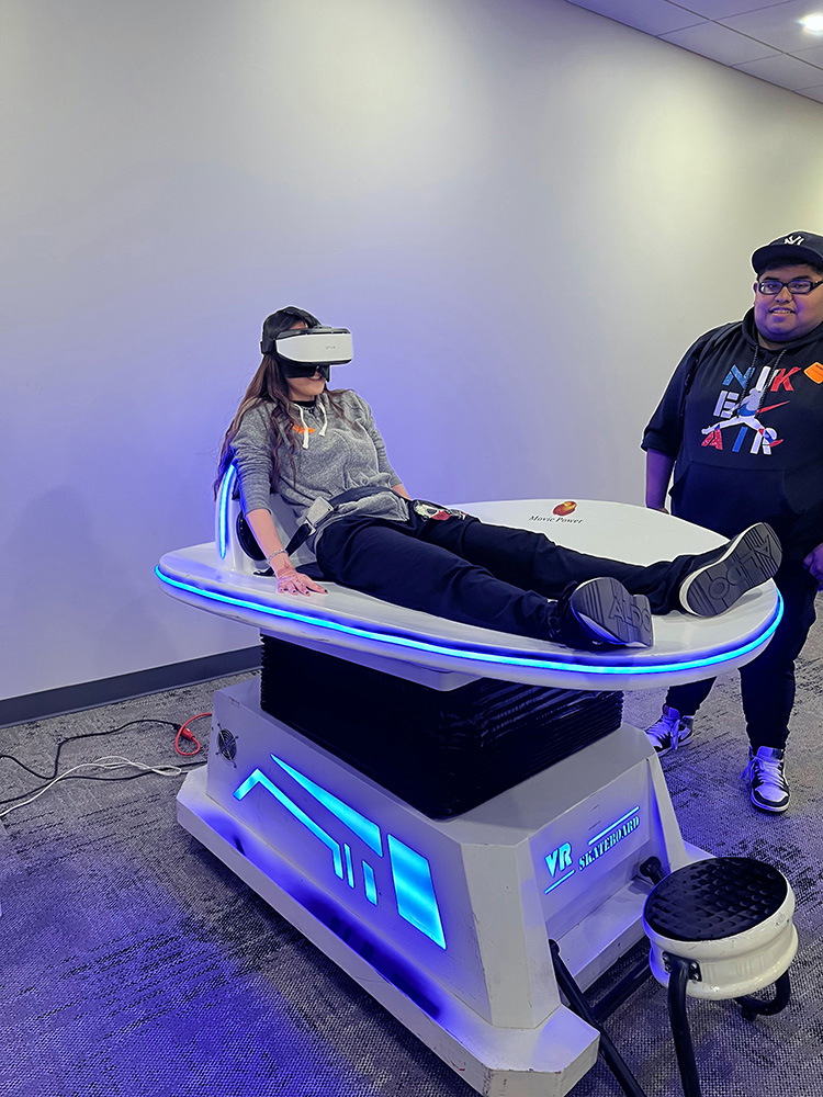 New York Tech students try out a VR slide simulator. (New York City)