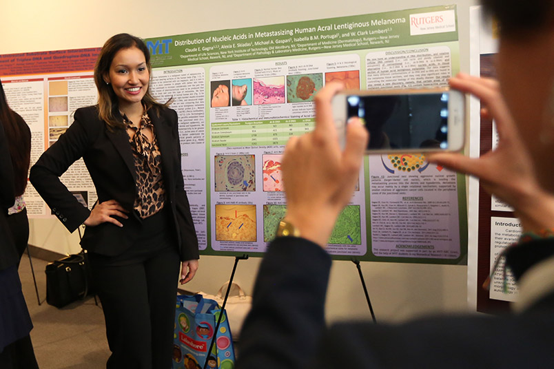 During the symposium’s morning session, aspiring doctor Isabella Portugal presented her research project on a genetic form of melanoma, the same rare type that afflicted Bob Marley. She collaborated on the project with students Michael Gaspari and Alexia Skiadas.