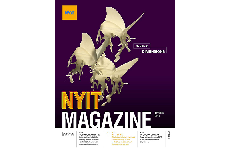 The purple background of <em>NYIT Magazine</em>’s cover was chosen to make the artwork pop.