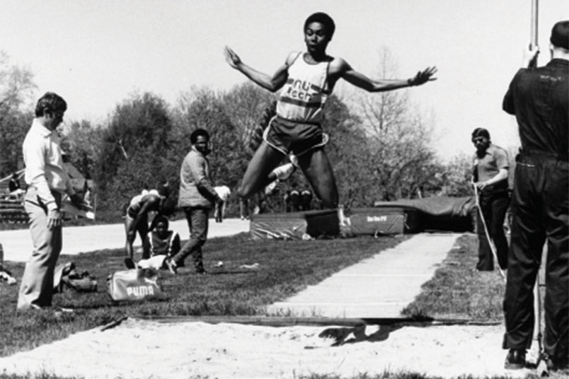 <strong>Throwback Thursday</strong> This photo dates to the 1970s and shows a soaring student-athlete doing the long jump. The former men's and women's track and field teams began their amazing legacy in 1974, making their way to the National Collegiate Athletic Association's Division II postseason and continuing to do so for the next 25 years.