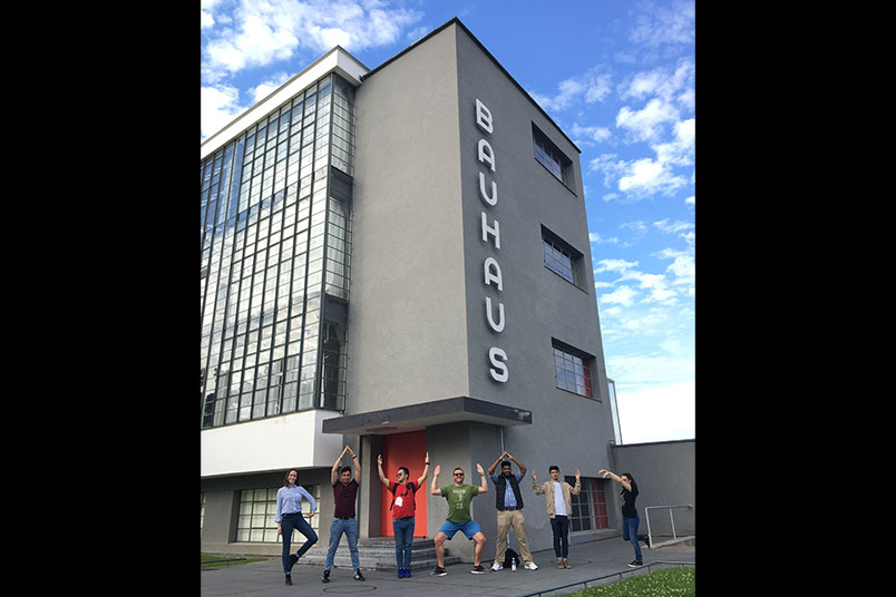 NYIT students pose in front of the Bauhaus in Dessau.