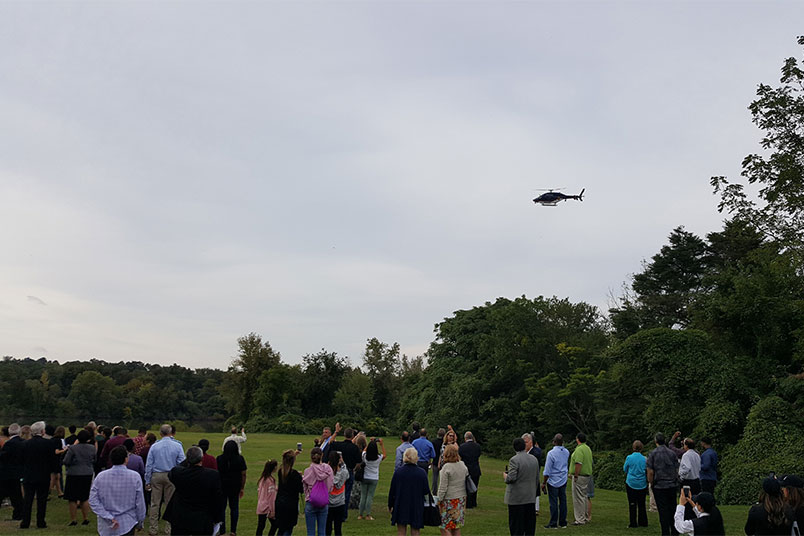 Guests were invited onto the lawn of NYIT de Seversky Mansion for a flyby by a Nassau County Police Department helicopter.