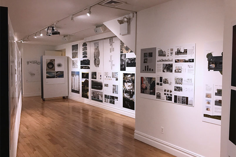 Student work on display as part of the exhibition Connect, Master, and Compete at the AIA Center for Architecture.