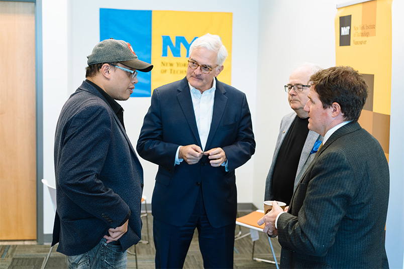 President Foley attends a reception with local business representatives and members of NYIT-Vancouver’s administration, faculty, and information, network, and computer security graduate assistants.