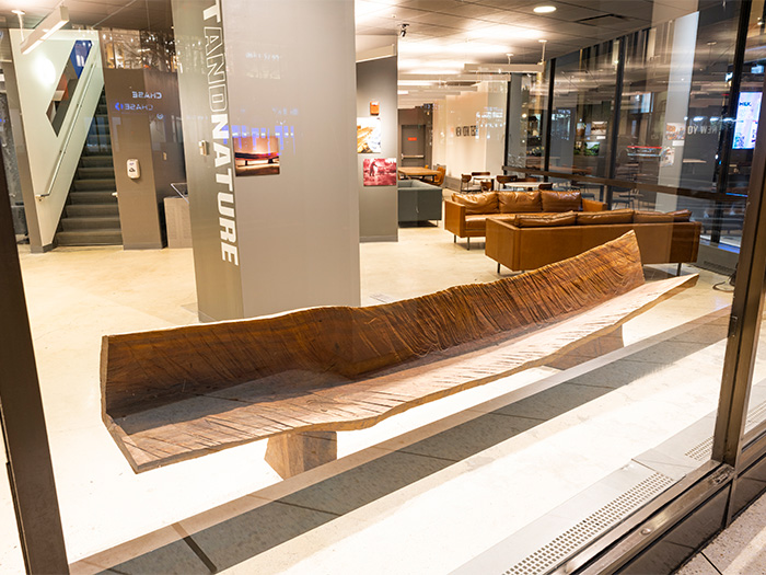 <em>Cherry Bench II</em> is on display in the Woodlands Art Collection, housed within the new Nada Marie Anid, Ph.D. Art Gallery and Student Lounge on the first floor of 1855 Broadway on the New York City campus.