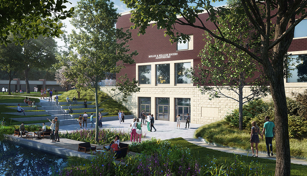 A rendering of enhancements planned for the outdoor spaces near NYITCOM on the Long Island campus