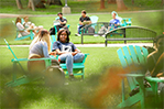 Outdoor gathering spaces abound on the Long Island campus