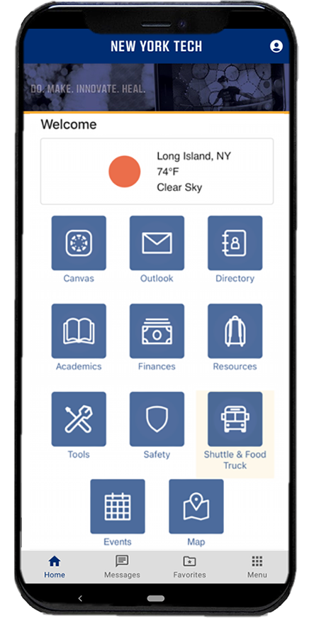 Faculty/staff mobile homescreen for mynyit