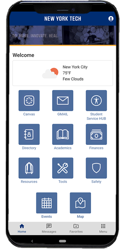 Student mobile homescreen for mynyit