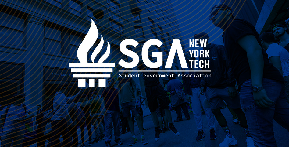 student government association logo over image of students at New York Tech block party