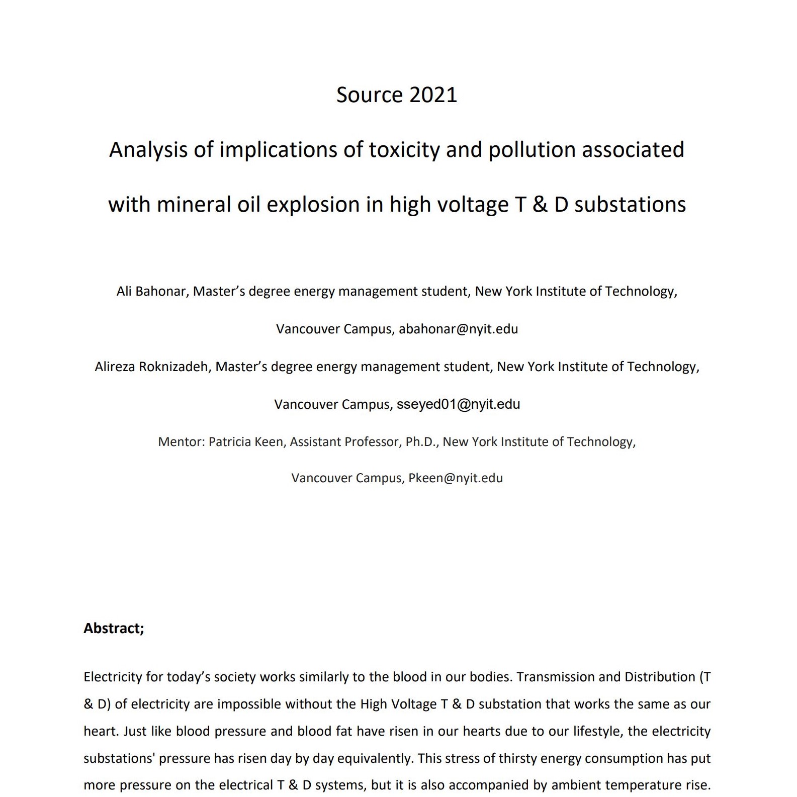 Analysis of Implications of Toxicity and Pollution Associated with Mineral Oil Explosion in High Voltage T & D Substations