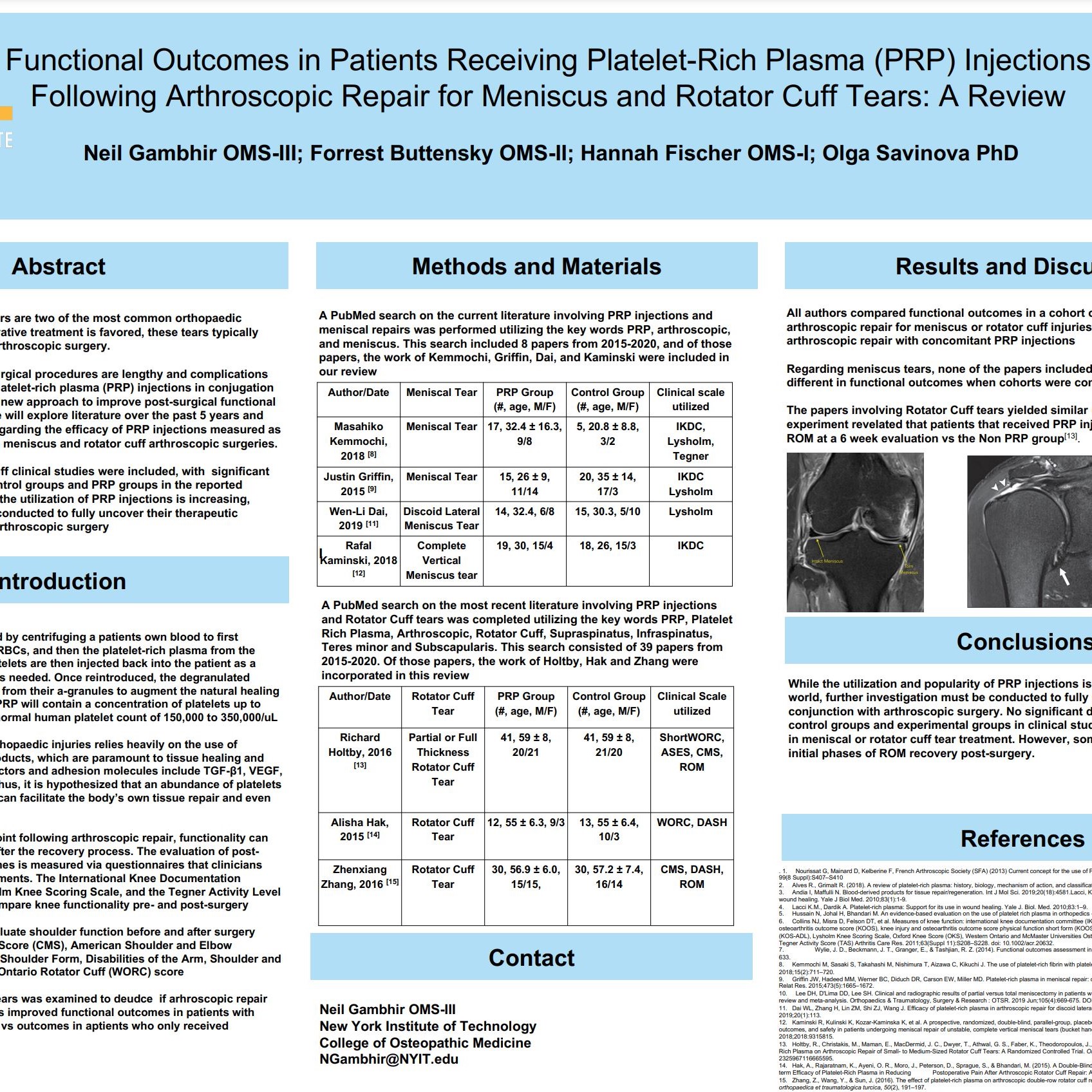 Functional Outcomes in Patients Receiving Platelet-Rich Plasma (PRP) Injections
Following Arthroscopic Repair for Meniscus and Rotator Cuff Tears: A Review