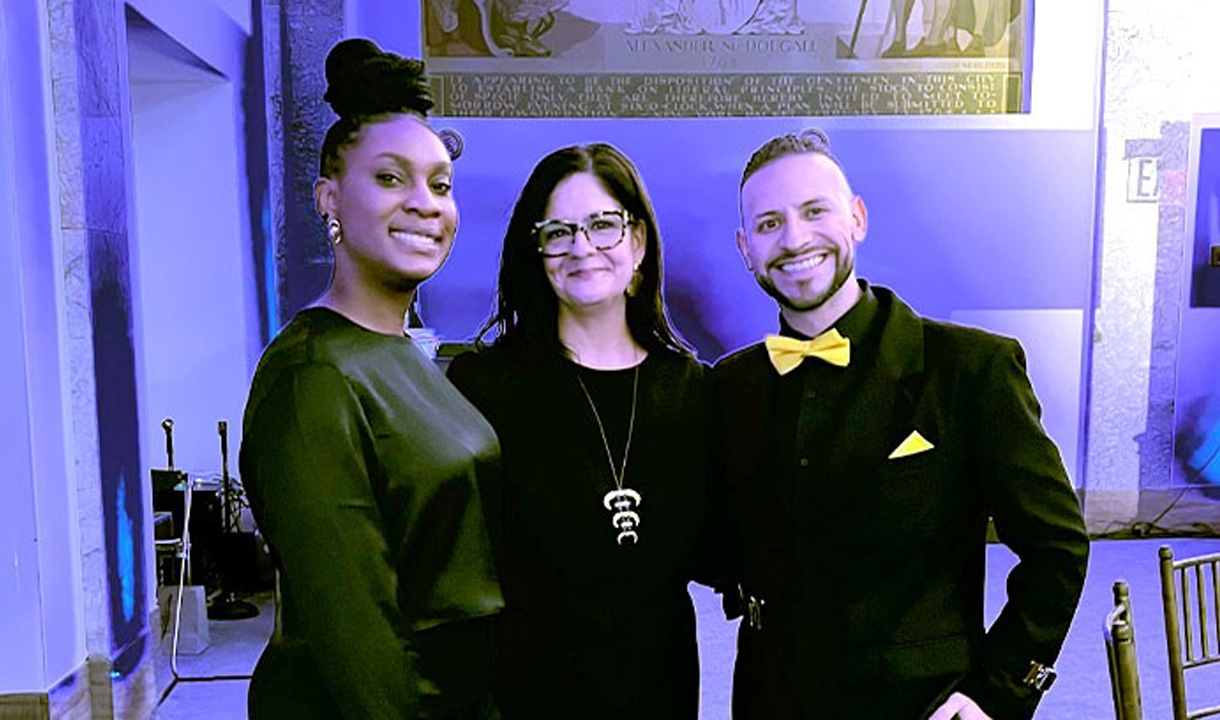 Pictured From Left: Assistant Director for Student Employment Denniesia Cameron Richards, Senior Director of Career Success and Experiential Education Amy Bravo, and Dean of Students Felipe Henao attended the Annual Urban Tech Gala.