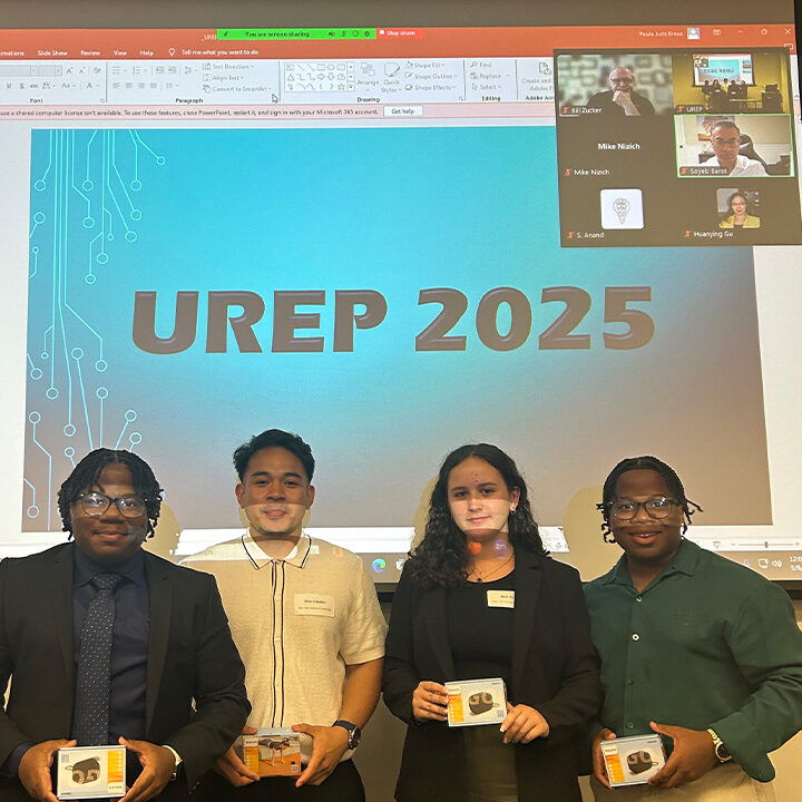 Dr. Dong & Modular, Scalable, Low-Energy Reverse Osmosis Water Desalination System: A Self-Assembled Solution for Residential and Small-Scale Use Team (Best Presentation) from L-R: T’ron Strapp, Shan Caballes, Dani Gulino, D’ron Strapp