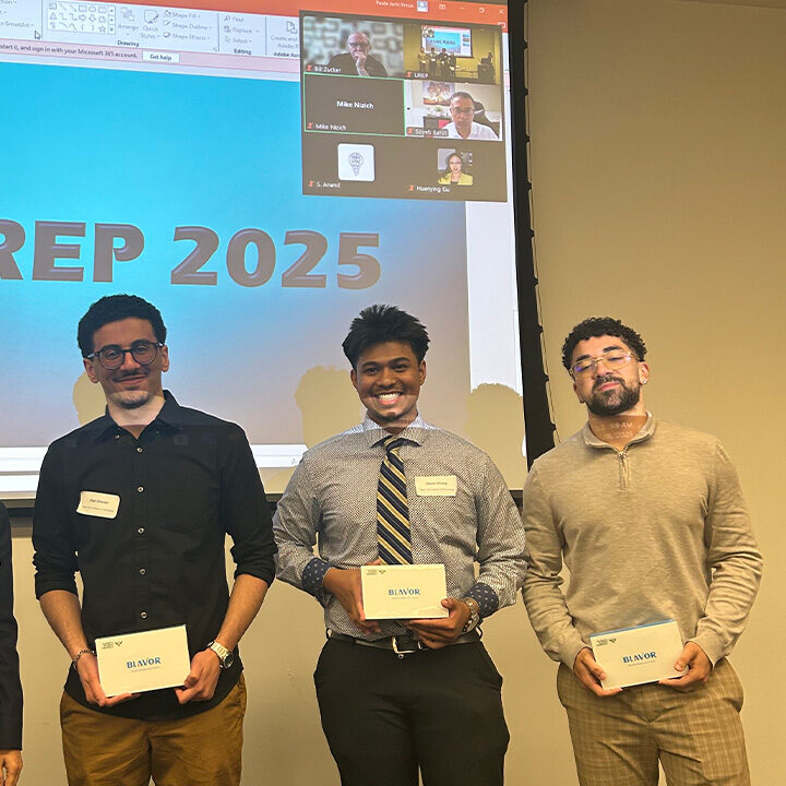 Dr. Dong & Simulation of Dynamic Wireless Charging Roads in NYC Team (Most Innovative), from L-R: Ziad Ghanem, Daniel Chung, Luis Jaco