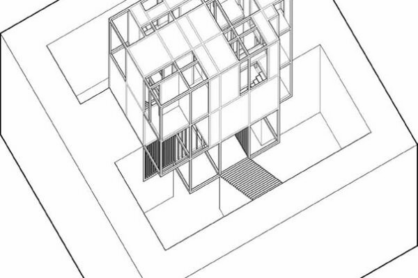 Architectural rendering showing an internal detail of a building within a larger structure