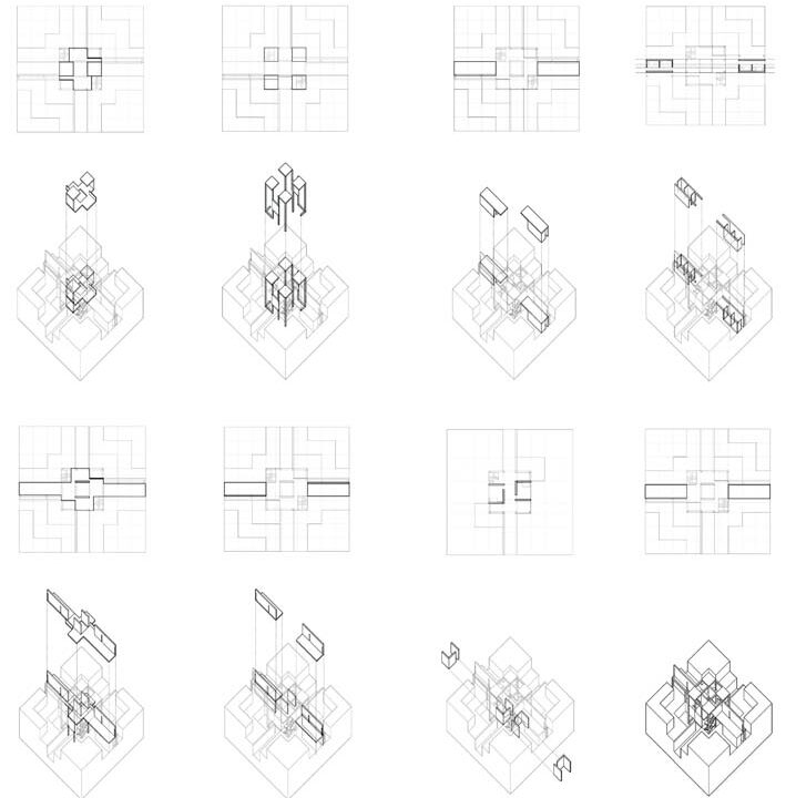 16 drawings showing 3D structures in different angles.