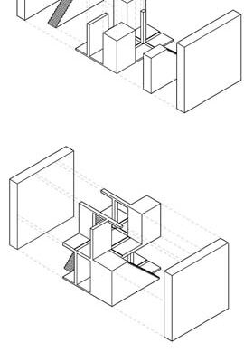 Exploded sketch of the interior parts of a structure.