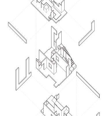 An exploded sketch of elements of an architectural structure