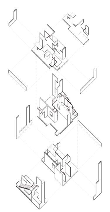 An exploded sketch of elements of an architectural structure