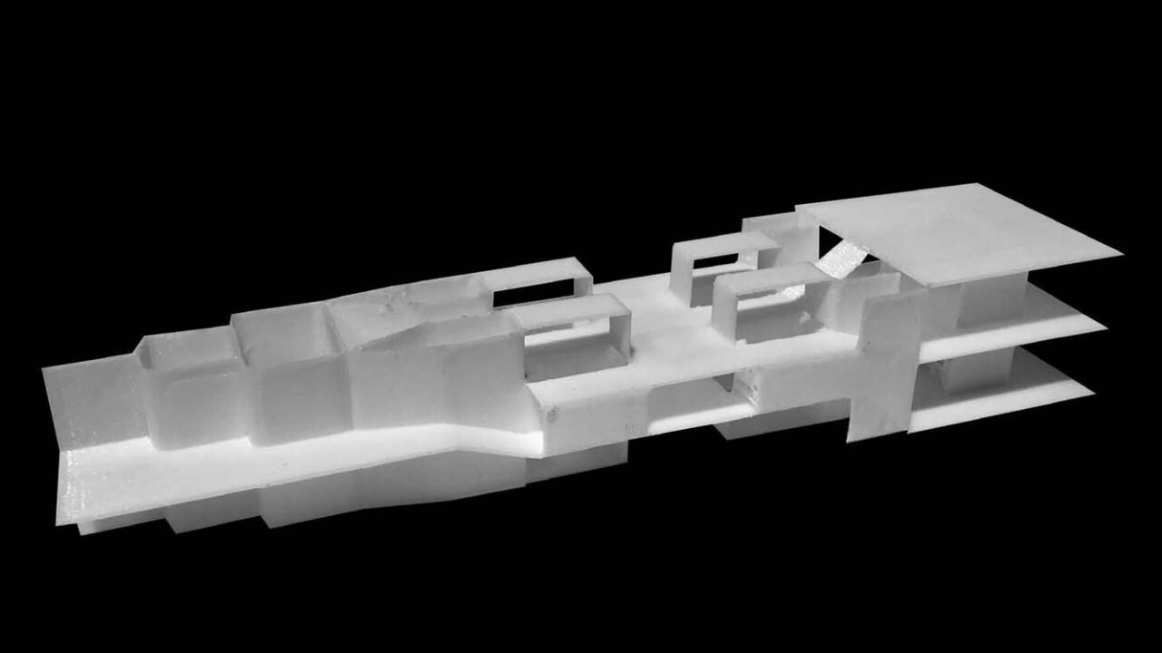 A photo of an architectural model of a structure