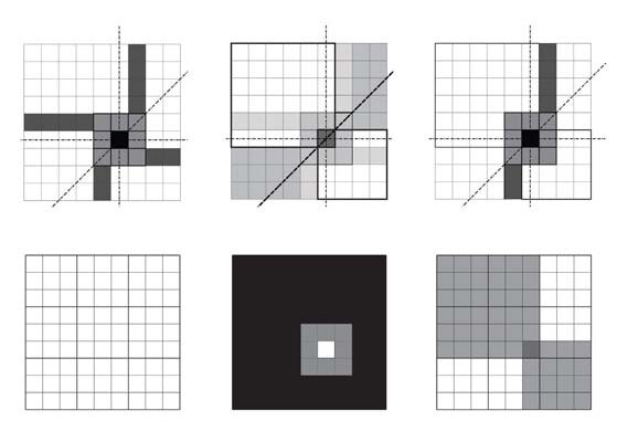 12 architectural diagrams created on grids.