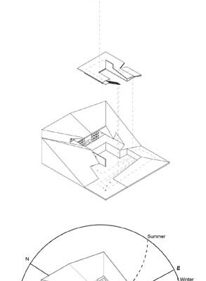 Five sketches of an architectural structure