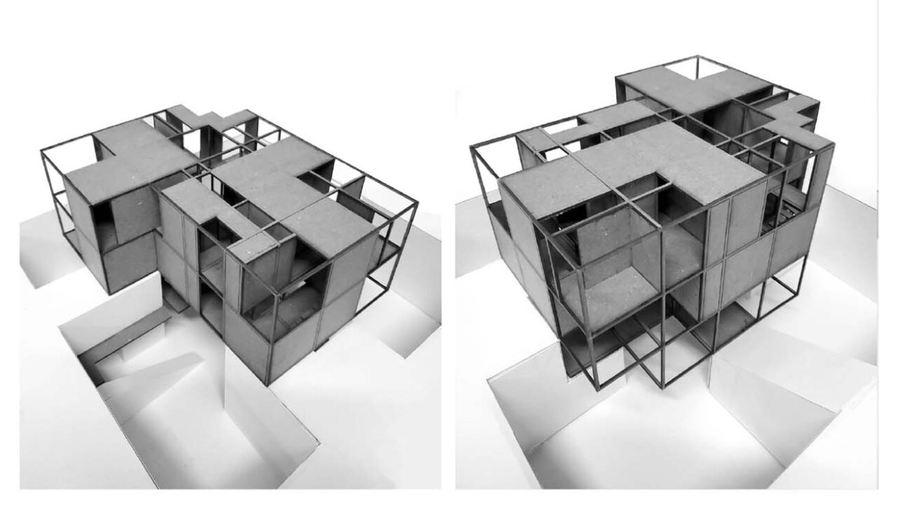 Two architectural models of modern buildings