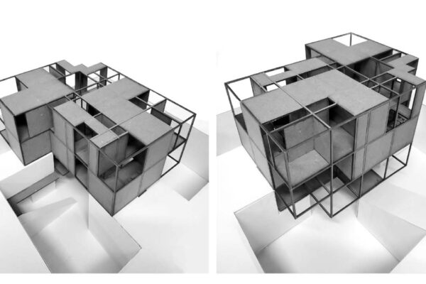 Two architectural models of modern buildings