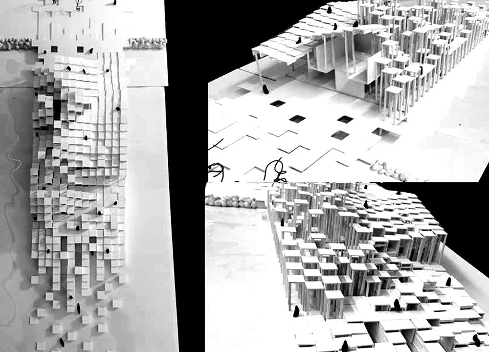 Photos of architectural models of a modern structures