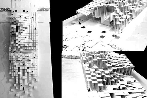 Photos of architectural models of a modern structures