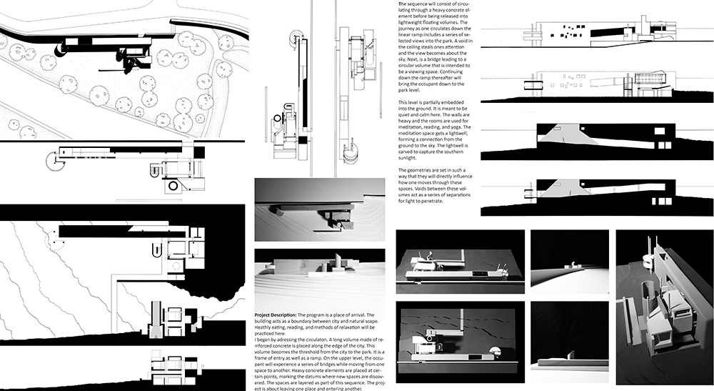 Images photo, and sketches of architectural models of modern structures, with text