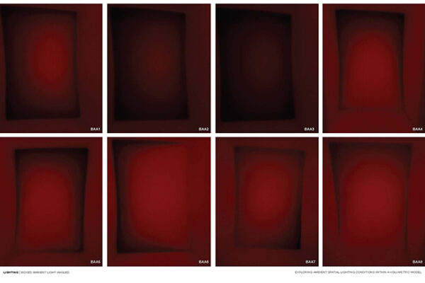 A series of eight red-hued images