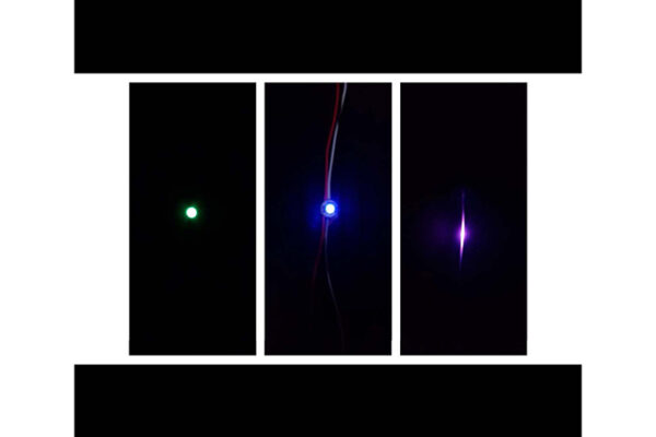 Three images of small, pre-wired LED lights.