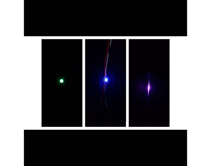 Three images of small, pre-wired LED lights.
