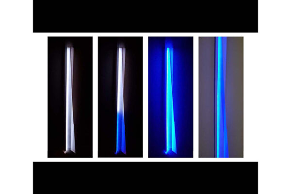 Four images of a vertical LED lighting display