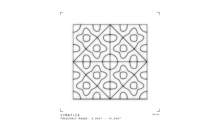 A line drawing in black and white of a diamond withing a square filled with symmetrical curved shapes.