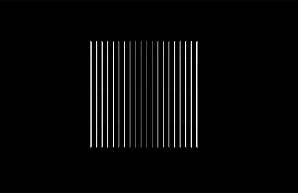An abstract graphic design featuring black and white vertical stripes.
