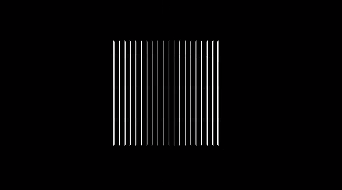 An abstract graphic design featuring black and white vertical stripes.