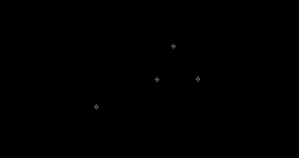 An animation showing emanation in white and light grey dots on a dark grey background in a black frame.