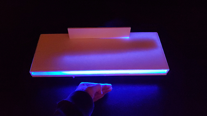 An edge-lit LED light display.