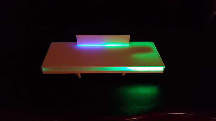 An edge-lit LED light display.