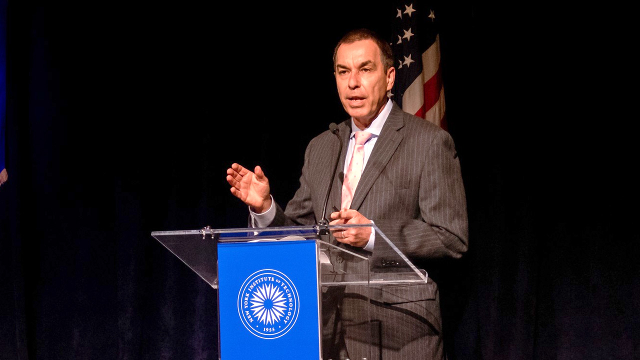 New York Tech President Jerry Balentine speaking at Convocation